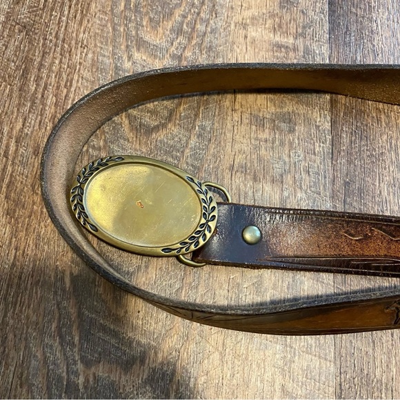 Vintage Brass Horse Branded Brown Leather Belt with Gold Buckle Sz Large to XL - Picture 2 of 7